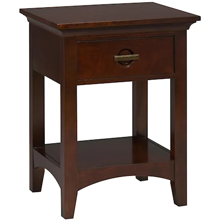 Arts & Crafts Style Night Table with One Drawer & One Fixed Shelf